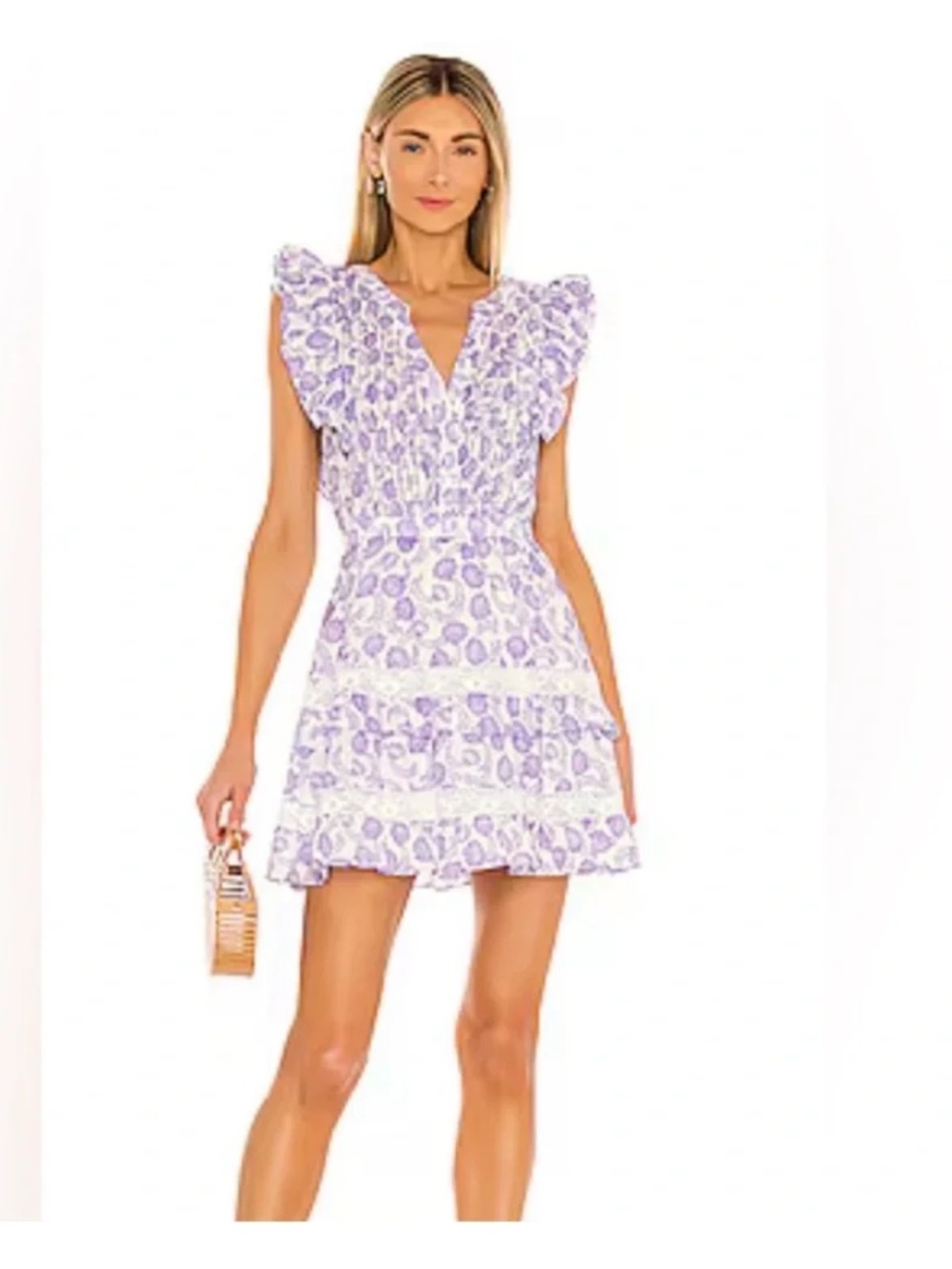 BB Dakota Lavender and White Mariposa Floral Ruffle Mini Dress